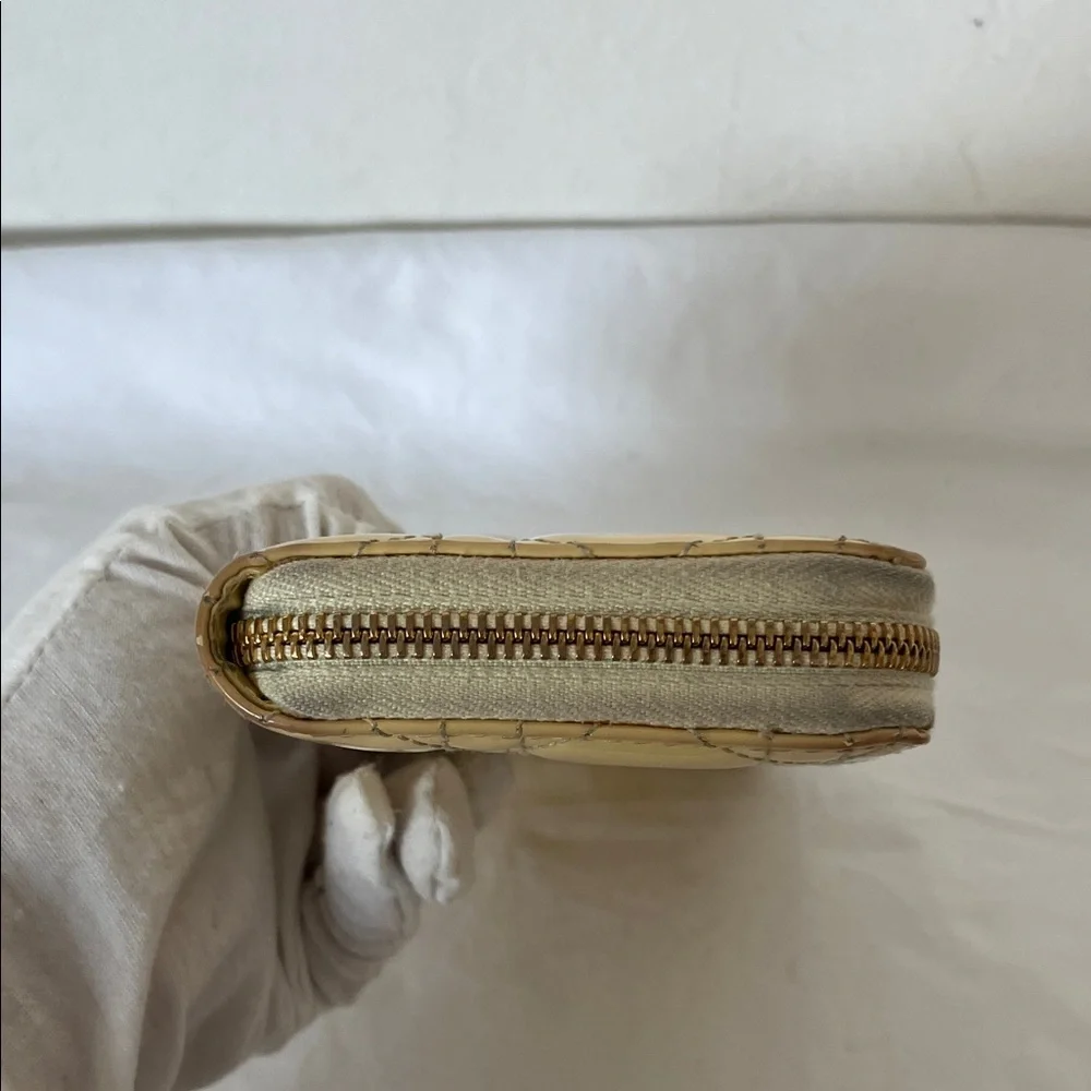 Lady Dior Patent Leather Zip-Around Wallet in Yellow